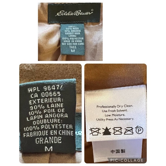 Womens Wool & Angora Chestnut Tan Brown Eddie Bauer Peacoat - Picture 4 of 12